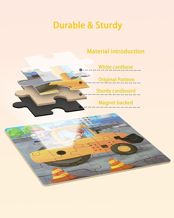 Magnetic Puzzles for Toddlers 3-5, 3 in 1 Travel Puzzles for Kids Ages 4-6, Excavator Truck Jigsaw Puzzle Book Road Trip Activities Toys for 3 4 5 6 Year Old Girls Birthday (Engineering)