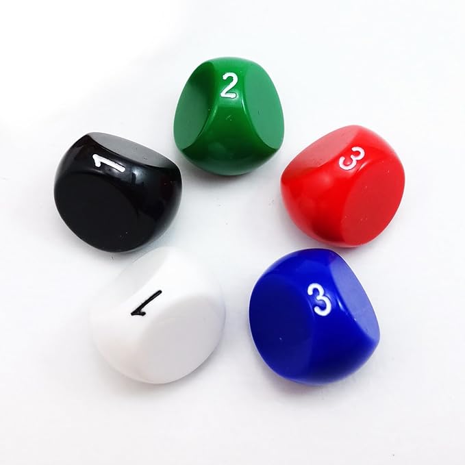 Bescon Polyhedral 3-Sided Gaming Dice - D3, 3 Sides, 5 Assorted Opaque Colors