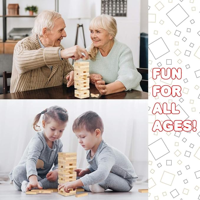 ArtCreativity Wooden Tower Game, Wood Tumbling Blocks Set with 54 Pieces, Fun Indoor Game Night Games for Kids, Adults & House Parties, Development Toys for Children, Great Gift Idea
