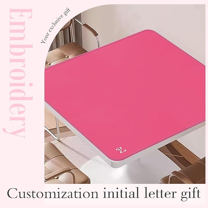 Mahjong Mat | Neoprene Anti-Slip Noise Reduction, Simple Design & Embroidery | 32.4x32.4 Inch Pink | Perfect for Mahjong, Board Games & Tile Games | Elegant Gift(Custom Z Letter)