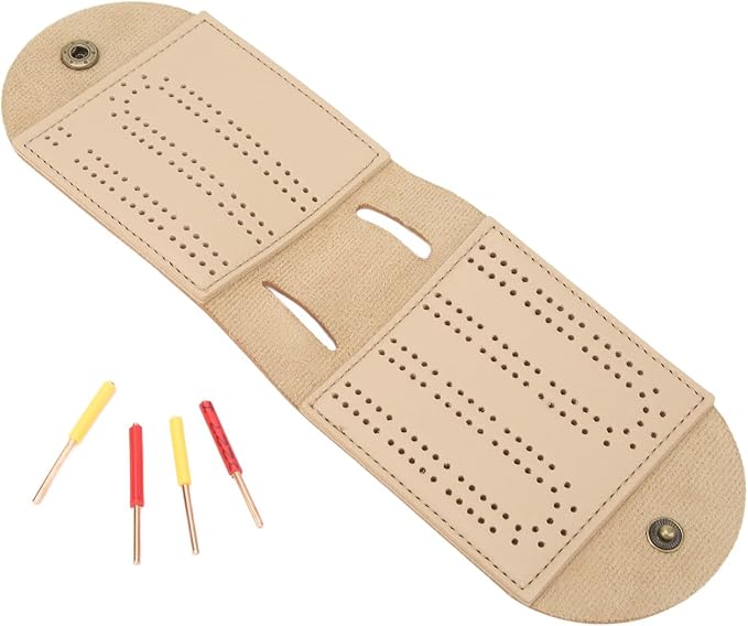 Leather Cribbage Game Scoreboard,Leather Cribbage Board Game Set with Needle Lightweight Brown 2 Track Leather Game Bag Scoreboard for Pepple Over 8