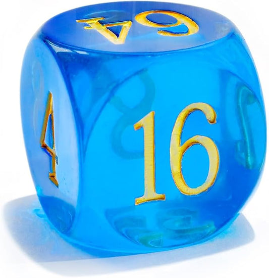Big Translucent Backgammon Doubling Cube Dice 30MM, Large Backgammon Doubling Number Dice 1 3/16", Translucent Blue