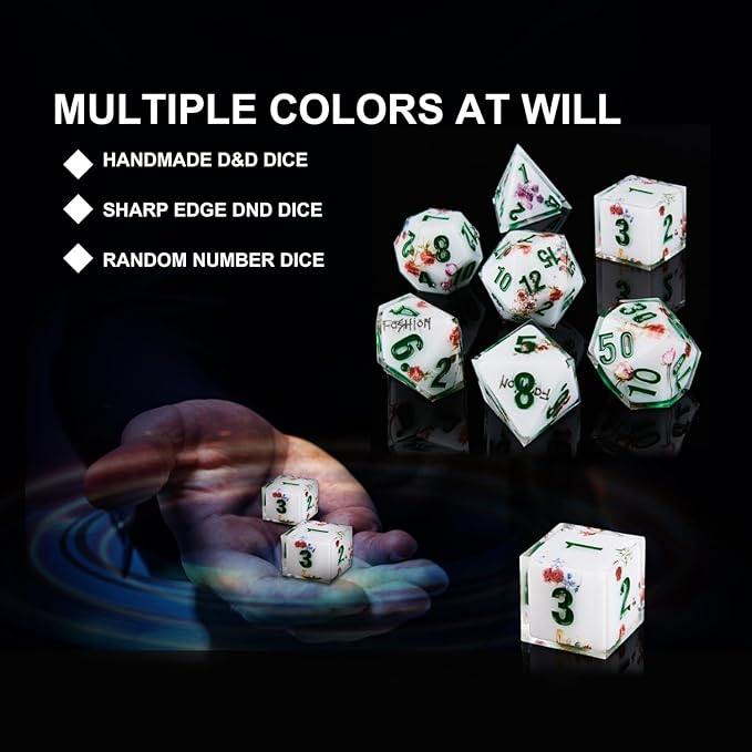 DND Dice Set Polyhedral, IDTQ Dungeons and Dragons Purple Dice Set RPG MTG Table Games 7-Die Resin Sharp with Acrylic Starlight Accent Box (Rose-White)