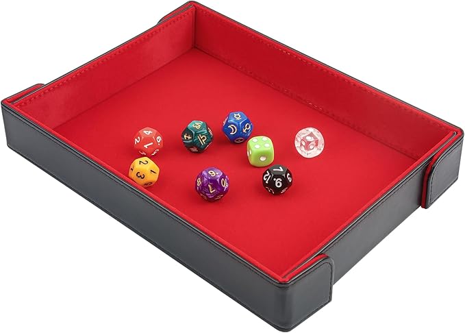 PU Leather Dice Tray Magnetic Folding Dice Rolling Mat with Red Felt Lining for Dice Games Portable Tabletop Board Games Tray
