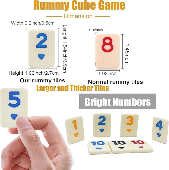Rummy Game with 6 Wooden Racks/Trays, Rummy Cube with Portable Case 160 Tiles Travel Set with 6 Tiles Holders, Okey Game for 2-6 (Rummy Cube 6 Player Edition)