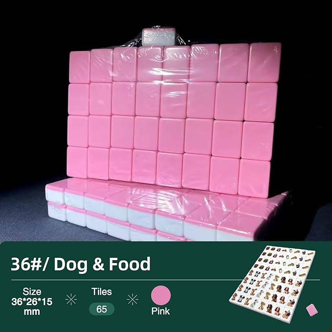 Seaside Escape Game Blocks, Mahjong Tile Game Sets with 65 Tiles 38mm Pet and Food Pattern with Bag.
