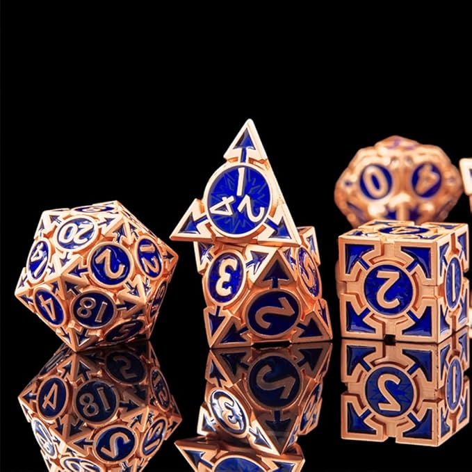 Rare Rose Gold 7-Die Metal DND Dice Set Dungeons and Dragons Dice with Gift Box, Role Playing Game Dice Polyhedral Metal D&D Dice D20 D12 D10 D% D8 D6 D4 for Pathfinder Warhammer MTG RPG Board Game