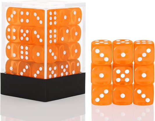 36 Pieces 12mm 6 Sided Mini Dice Set,Translucent Colors D6 Game Dice Set,6 Sided Standard Game Dice for Board Games Dice Games Classroom Teaching Dices Game, with Portable Gaming Box(Orange)