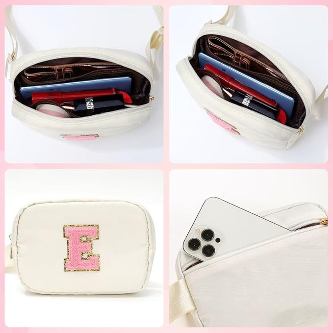 YOOLIFE Teacher Appreciation Gifts for Women, Teacher Retirement Gifts for Women Teacher Bag Teacher Gifts from Students, Initial Crossbody Bag Belt Bag, White T