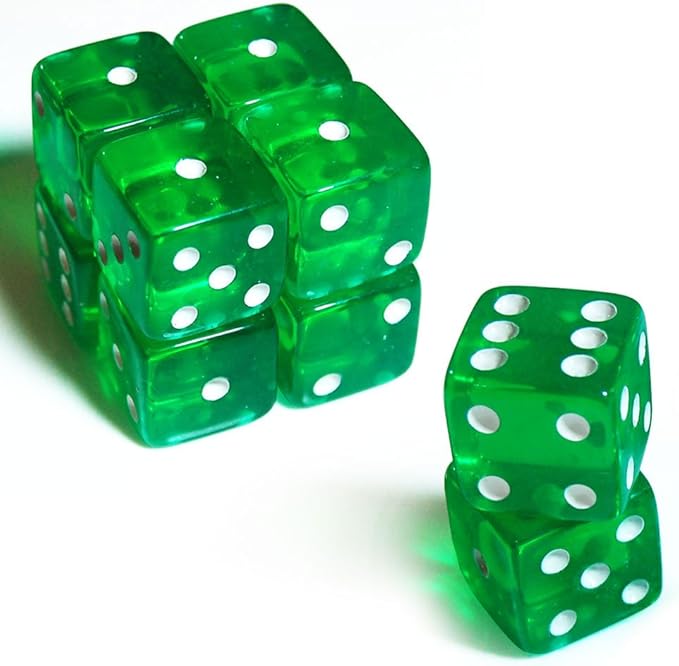 19mm Gaming Dice D6 Six-Sided Transparent Casino Dice (Green, 5pcs)