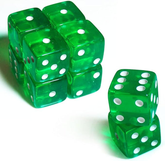 19mm Gaming Dice D6 Six-Sided Transparent Casino Dice (Green, 5pcs)