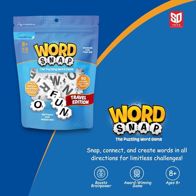 Game Travel Edition, Word Puzzle for Adults, Family, and Kids, Fun Game for Ages 8+, Travel Size, 1-2 Players