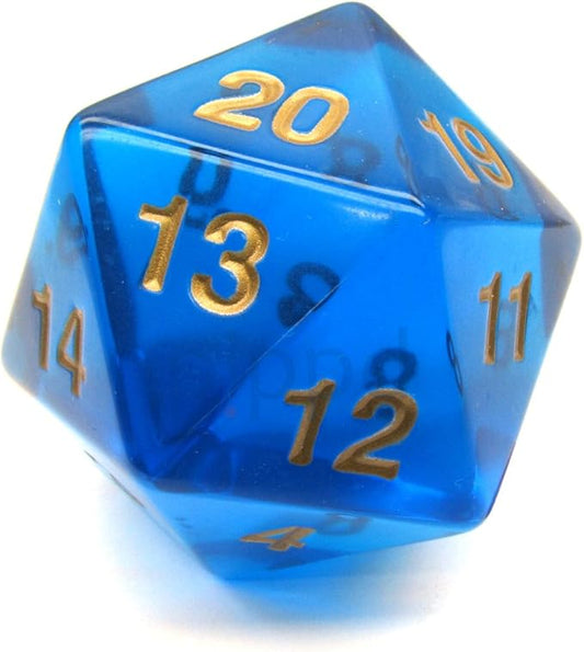 Koplow Games Jumbo Dice Transparent Sapphire/Gold 55mm Countdown D20