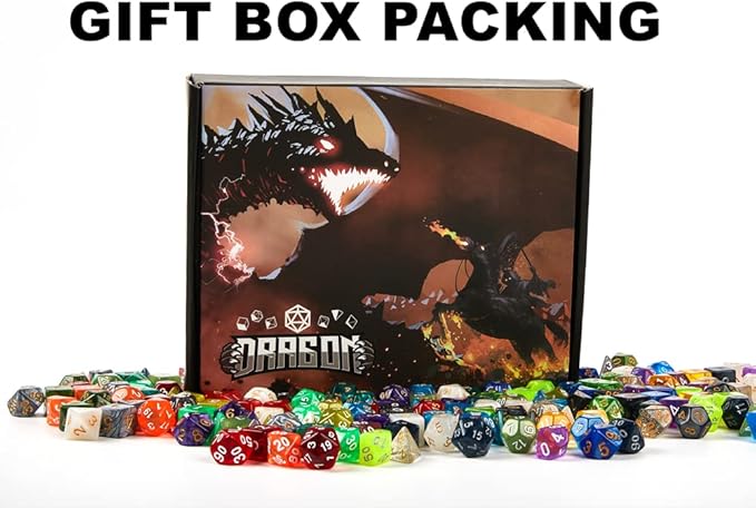 6 Sets DND Dice Polyhedral Dice Dungeons and Dragons Rolling Dice for RPG MTG Table Games Dice Bulk with Free Six Drawstring Bags and PU Leather D&D Dice Tray (Double with Brown Tray)