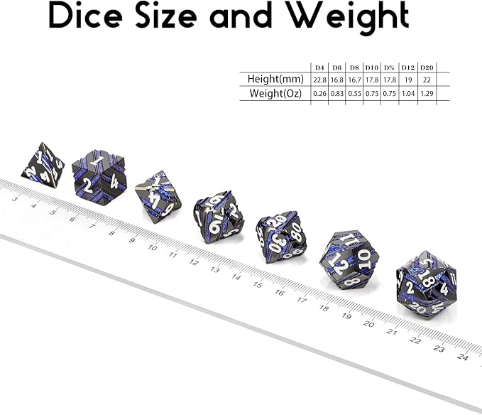 Dice Set D&D,DNDND Metallic Stripes Dice with Gift Case for Dungeons and Dragons DND (Nickel-Plated with Blue Stripes)
