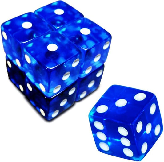 19mm Gaming Dice D6 Six-Sided Transparent Casino Dice (Blue, 10pcs)
