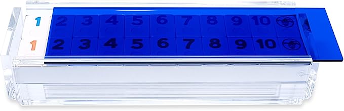 Luxury Rummy Tile Set Game in Handmade Acrylic Case with 4 Racks Included (Blue)