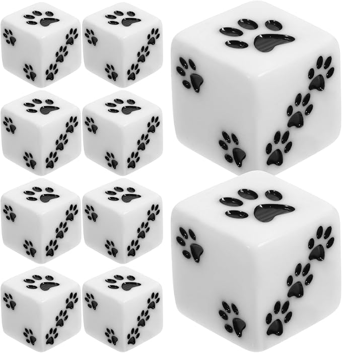 10pcs D6 Dice Set, Dogs Paw 6 Sides Standard Dice 6 Sided Dice Party Supplies for Wow Tabletop Games 16mm, White, QI1014P7R183OAY0