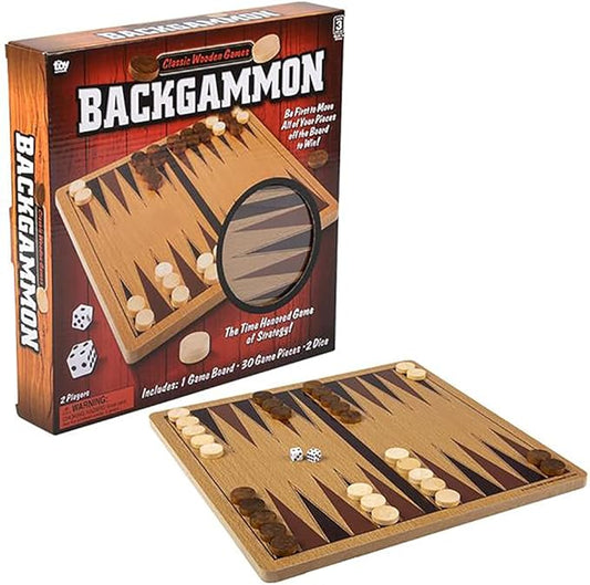 The Dreidel Company Classic Wooden Board Games, Great for Prizes, 10" (10" Wooden Backgammon)