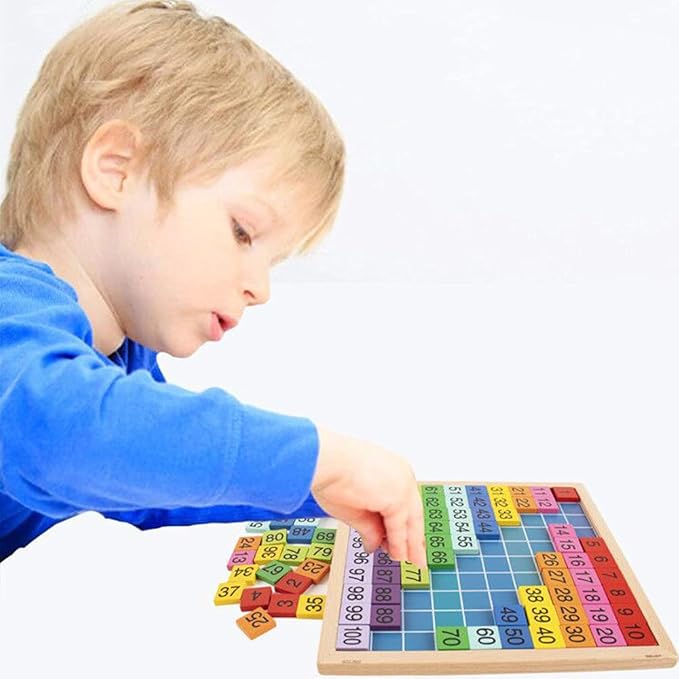 Wooden Hundred Board Game Toys Montessori 1-100 Consecutive Numbers Puzzles Preschool Learning Math Manipulatives Number Chart Counting Games Toy for Kids Toddlers Kindergarten(Multicolored)