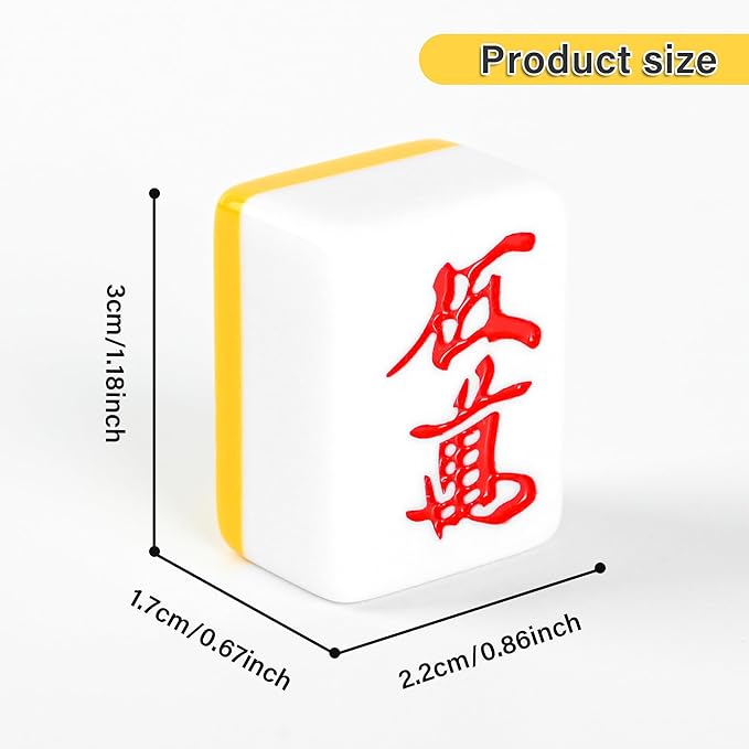 Japanese Riichi Mahjong Set, 144 White and Yellow Tiles - with Black Box, East Wind Tile, Set of Scoring Sticks, and Dices.