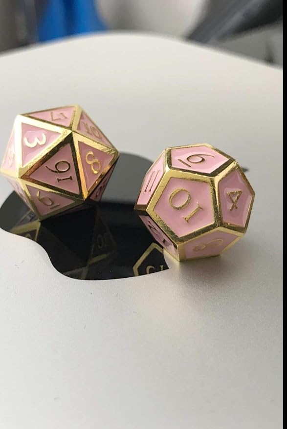 MIYUDAIS Polyhedral Metal Game Dice Cream Pink with Gold Trims 7pc Set for Dungeons and Dragons RPG MTG Table Games D&D Pathfinder Shadowrun and Math Teaching