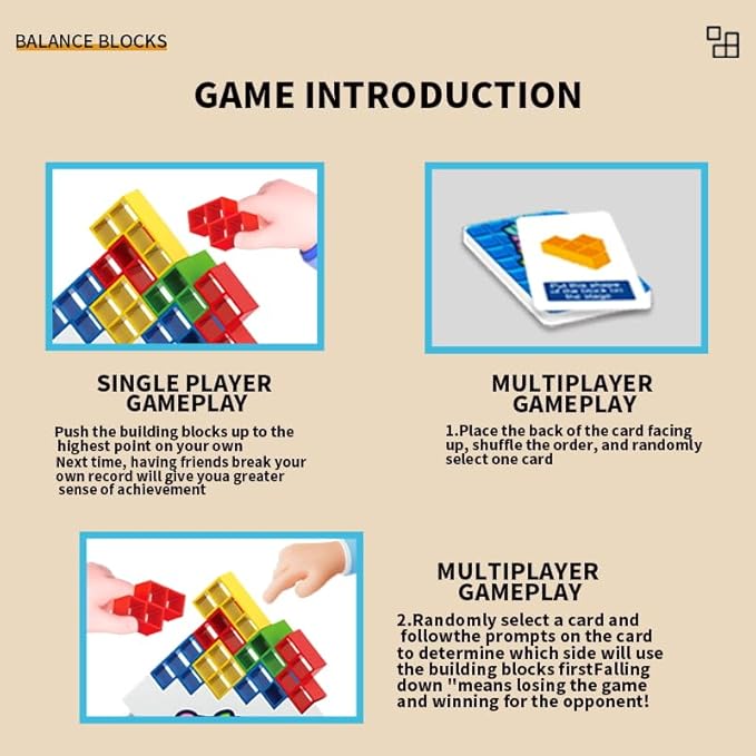 48 PCS Tetra Board Game for Kids and Adults, Balance Stacking Game for 2 Players+ Party, Family and Friends,Tower Stack Team Building Blocks Toy