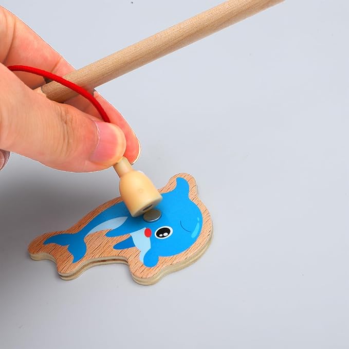 ONEST 34 Pieces Magnetic Fishing Game for Kids Wooden Magnet Fishing Game Wooden Magnetic Toys for Kindergarten Preschool Girl Boy