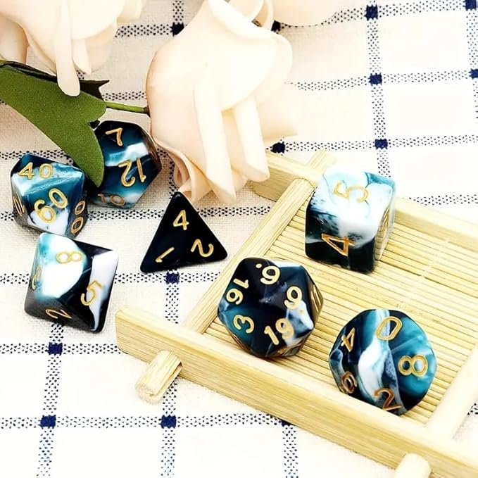 DND Dice Set - 7 Pcs Polyhedral Dice for Dungeon and Dragons D&D TTRPG MTG Table Role Playing Games(Lake Blue Mixed White)