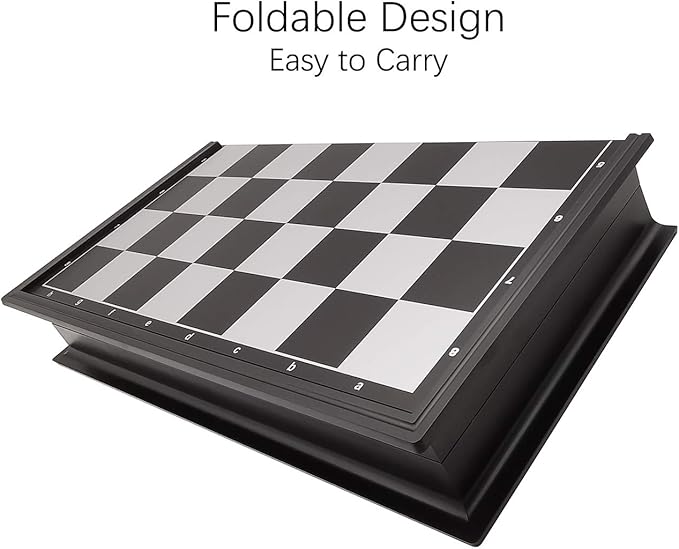 12.5" Magnetic Chess Set with Folding Chess Board Outdoor Travel Portable Chess Set for Adults and Kids, Black & White Color