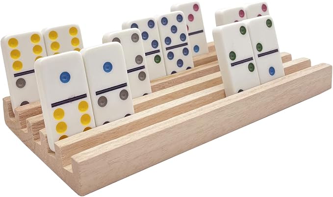 Mexican Train Domino Trays Set of 8,Natural Wood Domino Racks, Domino Tiles Holders,Double 12 Tiles Holder,Chickenfoot and Other Dominoes Games,Dominoes NOT Included