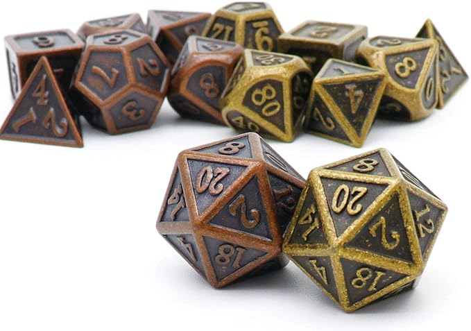 Haxtec Ancient Copper Metal DND Dice Set D&D Dungeons and Dragons Gifts TTRPG Games (2 Pack-Antique Copper+Antique Bronze)