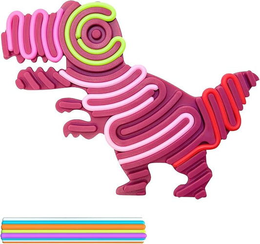 Dinosaur Sensory Activity Board for Kids, Double-Sided Silicone Fidgets Toys - Silent, No Mess, for Calming, Stress Anxiety, ADHD&Autism - Includes Portable Travel Bag & 10 Strings, Purple
