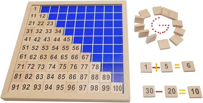 Wooden Toys Hundred Board Montessori 1-100 Consecutive Numbers Educational Game Early Childhood Toy for Kids with Storage Bag (Counting & Math)