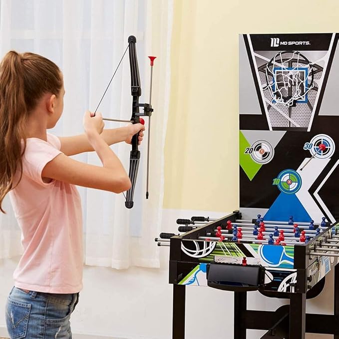 MD Sports 48 Inch 12 in 1 Combo Manual Scoring System Multi Game Room Table with Air Powered Hockey, Basketball, Foosball, Checkers, Chess, & More