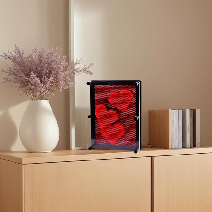 3D Pin Art Intellectual Fun Toy Red Plastic Pin Art Palm Board Push Pin Toy (Red-6 x 8 Inches)