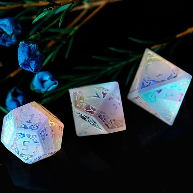 UDIXI Prism Glass DND Dice Set, 7PCS Frosted Glass Dice Rainbow Glass D and D Dice for Dungeons and Dragons Table Games D&D (Sandblasted Prism Glass)