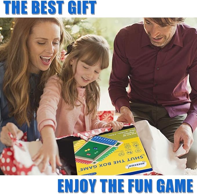 Shut The Box Game, 12 Inches Family Wooden Board Table Math Dice Games for Adults and Kids, 2-4 Player Classics Tabletop Version Games for Classroom,Home,Party or Pub