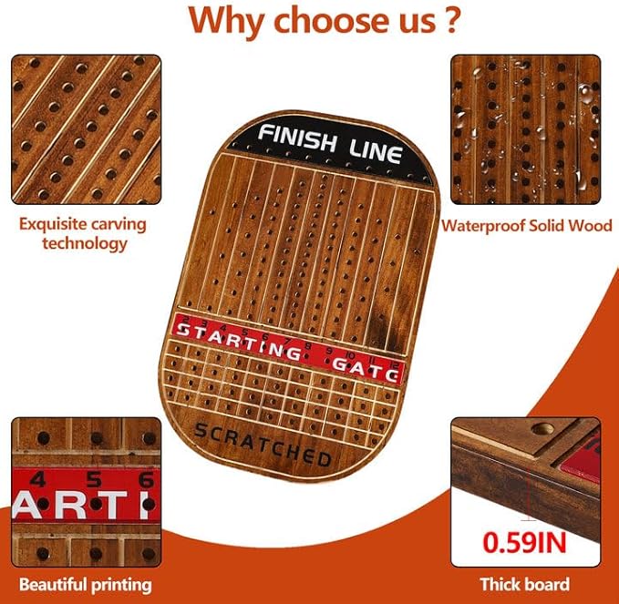 Horse Race Board Game Thickened Wood Finish Line Horse Racing Game Gambling for 2-11 Players Included 11 Metal Horses,2 Dices and 2 Decks of Cards（Oval,Vintage Flame）