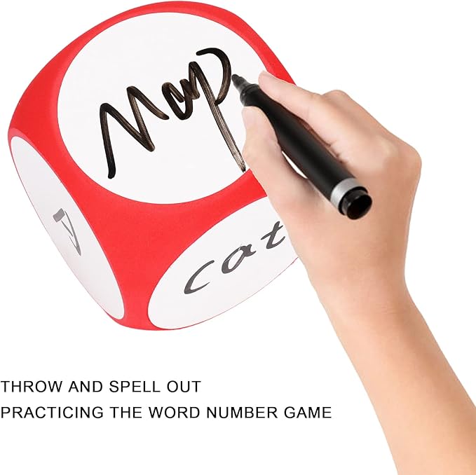 Asixxsix Dry Erase Block, 4x4 Inches Large Write on Wipe Off Dry Erase Dice Multipurpose Educational Dice Dry Erase Cube, Draw Letters Numbers, White Board Dice Cube for Classroom, Game, Kids(Red)