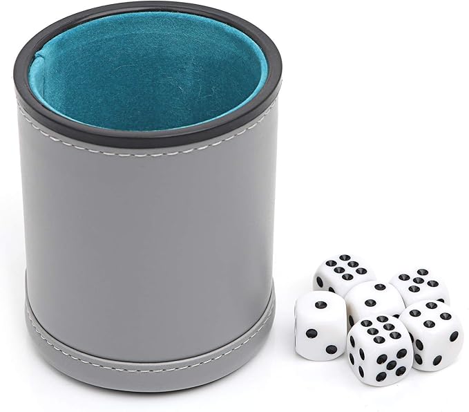 Felt Lined Professional Dice Cup - with 6 Dices Quiet for Yahtzee Game