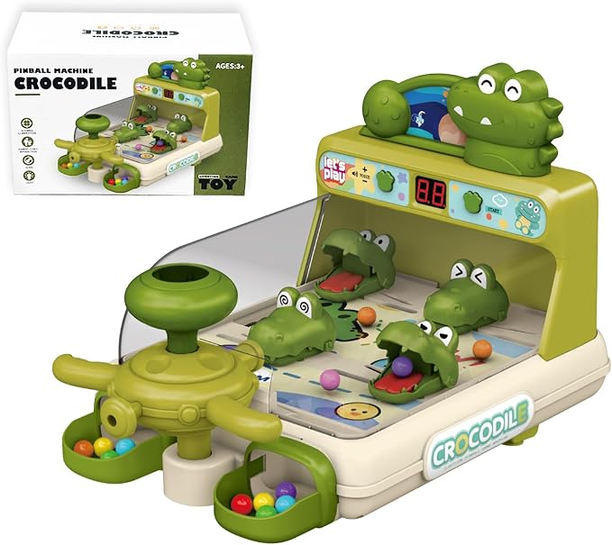 Dinosaur Crocodile Pinball Machine Board Kids Games Interactive Electronic Toys for Toddler Board Games Ages 3-5 Year Old Boy Birthday Gift,Baby Toy for Early Learning (Green) ﻿