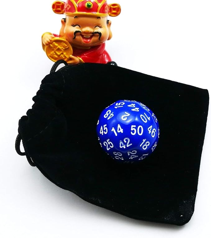 Bescon Fifty-Sided Die, 50 Sided Cube, 50 Sides Dice, 50-Sided D50 30mm Large Gaming Dice - 5 Assorted Opaque Color with Numbers