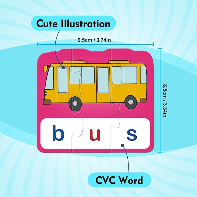 CVC Puzzle Cards for Kids - CVC Word & Phonics Games, Speech Therapy Toys for Toddlers - 3 Alphabet Letter Word Puzzles, Learning Spelling Games - Preschool Kindergarten Classroom Must Haves