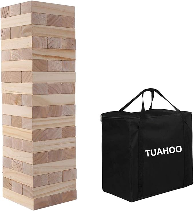 Giant Tumble Tower, Pine Wooden Blocks Stacking to Over 4.2FT, Indoor Outdoor Games for Kids Adults Family, Large Tumbling Timber Yard Game