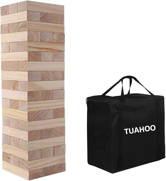 Giant Tumble Tower, Pine Wooden Blocks Stacking to Over 4.2FT, Indoor Outdoor Games for Kids Adults Family, Large Tumbling Timber Yard Game