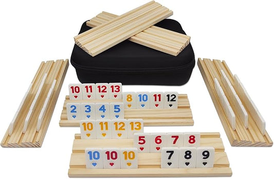 Rummy Cube 6 Player Edition with 6 Wooden Racks, Rummy Cube Game with Case 6 Players with Portable Case 160 Tiles Rummy Cube Travel Game Set for Family Adults Kids