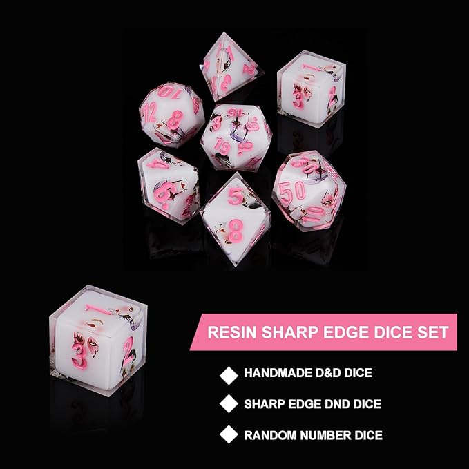 DND Dice Set Polyhedral, IDTQ Dungeons and Dragons Purple Dice Set RPG MTG Table Games 7-Die Resin Sharp with Acrylic Starlight Accent Box (Lips-White)