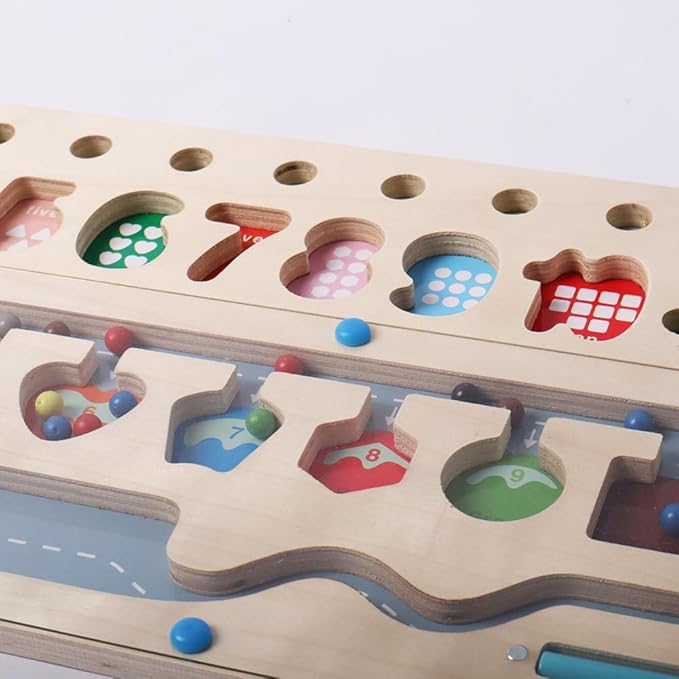 3 in 1 Magnetic Color and Number Maz3-in-1 Montessori Magnetic Maze Toy Wooden Number, Color & Shape Sorting Puzzle Preschool Math Learning & Counting Toy for Toddlers