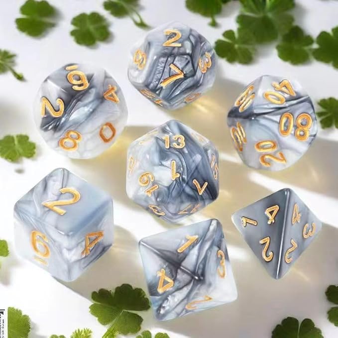 DND Polyhedral Dice Set with a Black Dice Bag for D&D RPG MTG Role Playing Table Games RPG Polyhedral Dice for Dungeon and Dragons Playing Games 7-Die Set (White Mixed Black Dice